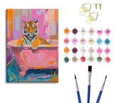 Vibrant Tiger in Bathtub Paint by Number Kit with Frame, 12x16inch Colorful Whimsical Animal DIY Painting for Adults and Kids, Art Craft Supplies Generic