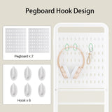 3-Tier Rolling Utility Cart with Wheels - Metal Cart with Wood Tabletop, Slide Drawer and Pegboards & Hooks, Versatile Storage Organizer Cart for Home Office Kitchen, White SNTD