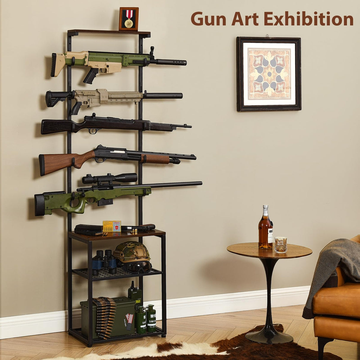 Poyilooo Gun Rack, Indoor Gun Racks for Wall Mount Gun Display Stand, Floor Gun Stand Holds up 5 Guns Storage Airgun Rifle Holder Hunting Gun Shelf (Medium 17.3 L*12.6 W*71 H in) Poyilooo