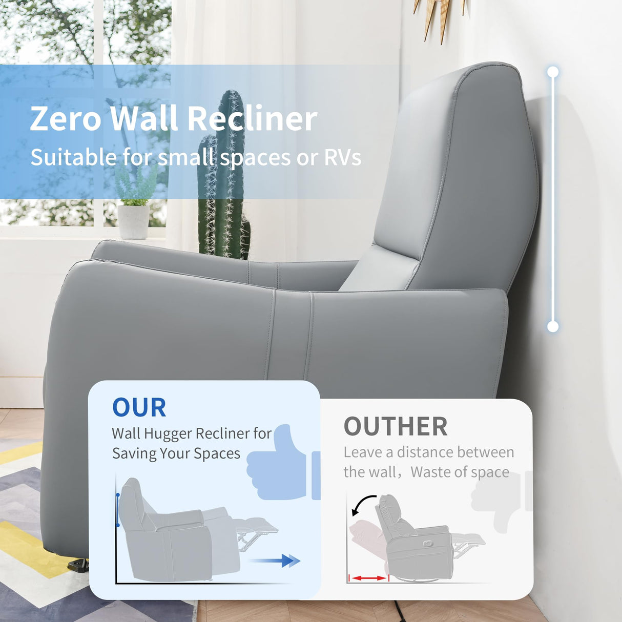 QKFF Wall Hugger Power Recliner Chair, Zero Wall Electric Recliner Chairs with USB Port, Space Saving Large Recliner for Living Room, RV, Home Theater QKFF