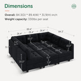 HONBAY Modular Sectional Sleeper Sofa with All Storage, Velvet Modular Sofa Couch, 9-Seat Reversible Velvet Sleeper Sectional Sofa Bed for Living Room, Black HONBAY