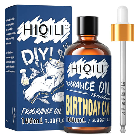 HIQILI Birthday Cake Essential Oil - Sweet Fragrance Oil for Diffuser, Candle Soap Lotion Perfume Making, 3.38 Fl Oz HIQILI