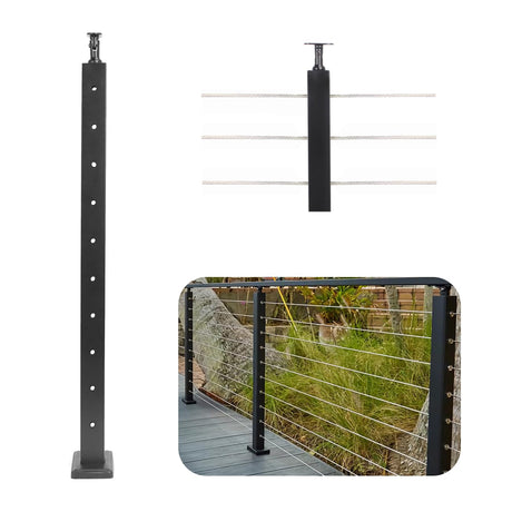 Sidasu 36" Cable Railing Post Stainless Steel Adjustable Top, Drilled Horizontal Line Post for Stair Railing System, Matte Black Finish Sidasu