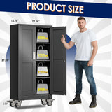 erosoei 61" H Metal Garage Storage Cabinet, Rolling Tool Cabinet with 2 Doors and Wheels, Locker Steel Cabinet with 3 Adjustable Shelves, Organization Cabinet for Garage,Office,Home,Gym,School（Black） erosoei