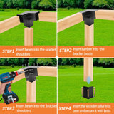 TOPTGO 6 PCS Pergola Brackets Kit,15° 3-Way Slanted Roof Pergola Bracket Set 4x4 (Actual: 3.5x3.5 in),2 Pack Angle Corner Bracket with Post Base for Wooden Beams Lumber Gazebos Patio Pergola Sheds TOPTGO