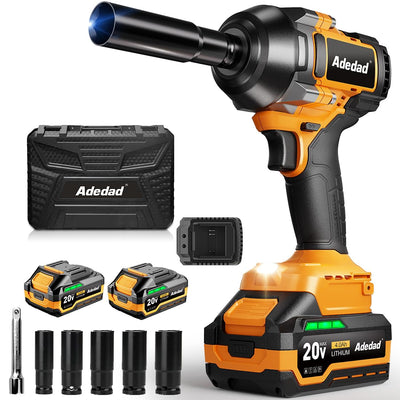 Adedad 1000N.m Cordless Impact Wrench 1/2 inch,20V 740ft-lbs High Torque Impact Gun with 2 x 4.0 AH Batteries,Sockets and Case,Brushless Power Impact Driver for Automotive and Heavy Duty Use