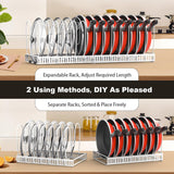 Housolution Pot and Pan Organizer Rack for Cabinet, Upgraded Expandable Pot Lid Organizer with 14 Adjustable Dividers, Pan Holder Storage Rack for Kitchen Cabinet, White Housolution