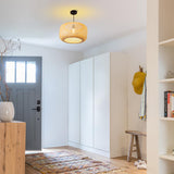 LUJOGUID 17.72in Bamboo Drum Light Rattan Wicker Hand Woven Lighting Fixture Boho Coastal Beach Chandelier Hanging Basket Lights for Kitchen Island Dining Room Restaurant Hallway Foyer LUJOGUID