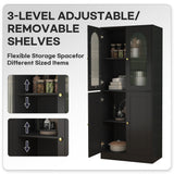 BOMETAO 71" Tall Kitchen Pantry Cabinet, Kitchen Storage Cabinet with Glass Doors and Adjustable Shelves, Wood Food Pantry Cabinet, Freestanding Cupboard for Kitchen, Dining Room, Black BOMETAO
