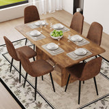 Vohuai 63'' Wood Dining Table Set for 6｜Ideal for Kitchen Dining Room｜Mid Century Modern Dining Room Set｜Farmhouse Kitchen Table Chairs Set｜U-Shaped Base｜Comfortable Suede Chairs｜Easy Assembly Vohuai