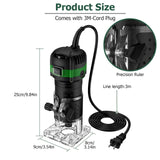 JiGiU Wood Trimmer, 1/4" 6.35mm Compact Router Tool Electric Wood Hand Trimmer Laminator 800W 28000R/Min Hand Held Woodwork Routers Router Joiners Tool with 6 Variable Speed for DIY Woodworking JiGiU