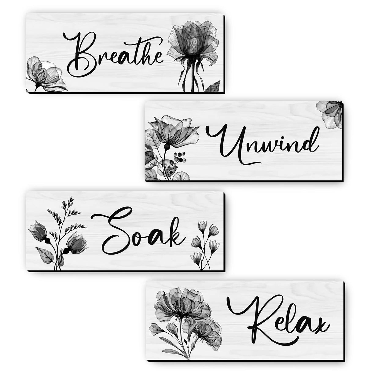 4 Pieces Bathroom Wall Art Rustic Farmhouse Decor Sign Relax Soak Unwind Breathe Wood Hanging Sign for Home Spa Bathroom Laundry Decor Utuichuo
