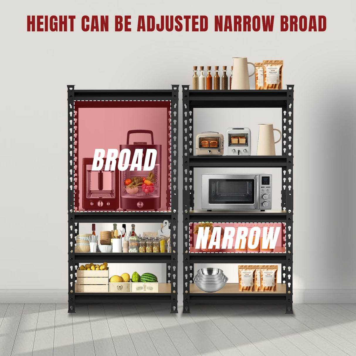 5 Tier Heavy Duty Garage Storage Shelving: Adjustable Metal Utility Shelving Rack for Basement, Pantry, Closet, Garage Storage Organization - 2,000lb Capacity (59"x28"x12") BIG RED