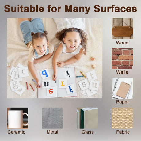 Amrules 65 Pcs 4 Inch Plastic Painting Stencils Reusable Letters Numbers and Symbols Stencil Art Crafts Interlocked Drawing Templates Set for Wood, Walls, Fabrics, Rocks Amrules