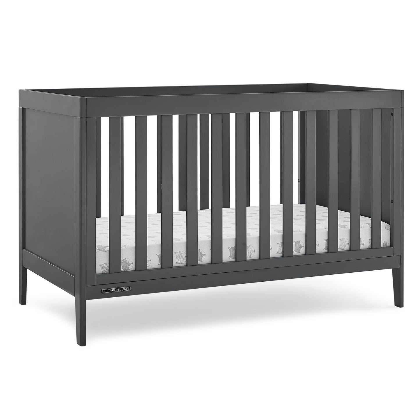 Delta Children Hayes 4-in-1 Convertible Crib - Greenguard Gold Certified, Charcoal Grey