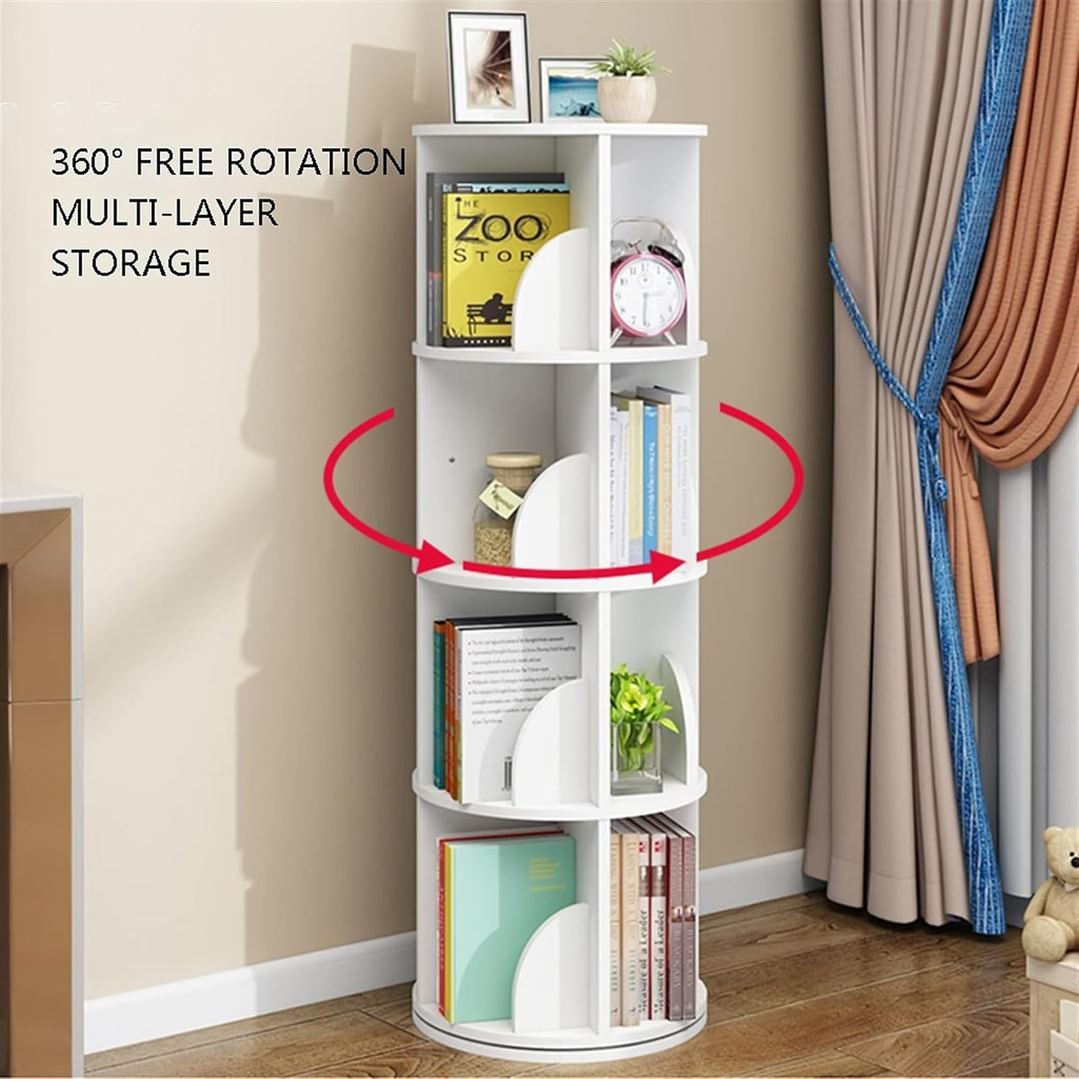 INTEXCA & DESIGN 6-Tier 360° Rotating Bookshelf - Space-Saving White Organizer for Home and Office INTEXCA & DESIGN
