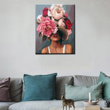 Tucocoo Girl with Flowers on Head Paint by Numbers for Adults Fashion Figure Lady Abstract Drawing Oil Paint by Numbers Modren Lady Head Flower Acrylic Oil Painting Set Without Frame-16''W x 20''H Tucocoo