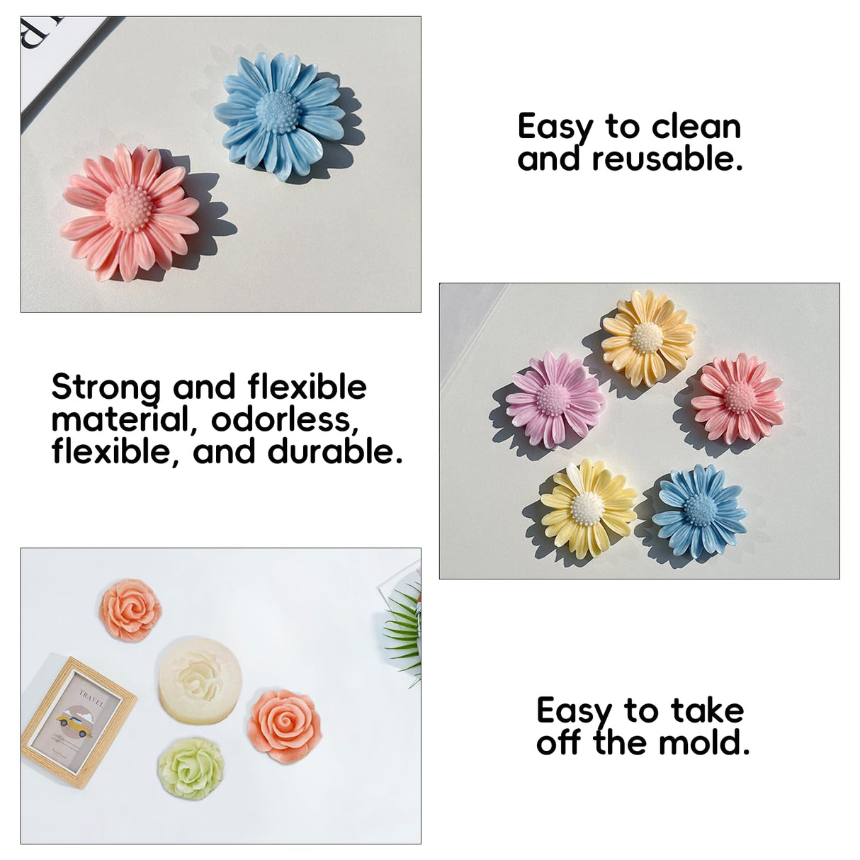 ZPARNO 3 Pack Candle Molds for Candle Making, Moldes para Velas, Flower Molds Silicone Candle Molds for DIY Scented Candle, Soy Wax, Cake, Soap, Resin Casting Craft Making ZPARNO