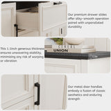 Maupvit Farmhouse 48" Buffet Cabinet with Storage,Coffee Bar Cabinet for Kitchen,Living Room,Wood Rustic Sideboard Cabinet w/5 Drawers&2 Grooved Doors,White Maupvit