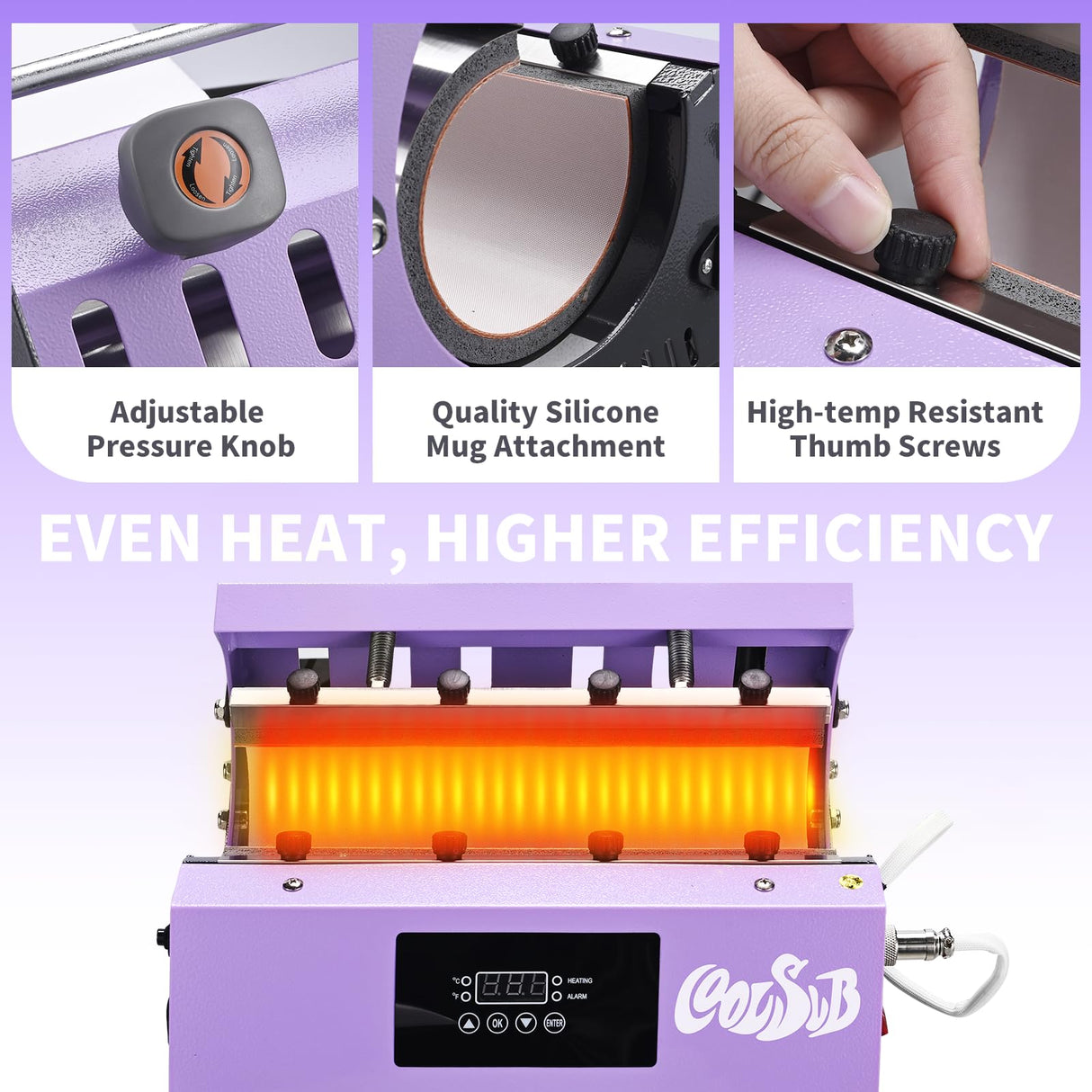 CoolSub Tumbler Heat Press Machine, Mug Press Machine for 30oz 20oz, Sublimation Blank Skinny Tumbler Glass Jar Can 11-16oz Mugs, Heat Transfer Print for Sublimation Tumblers, Cups, Mugs Purple CoolSub