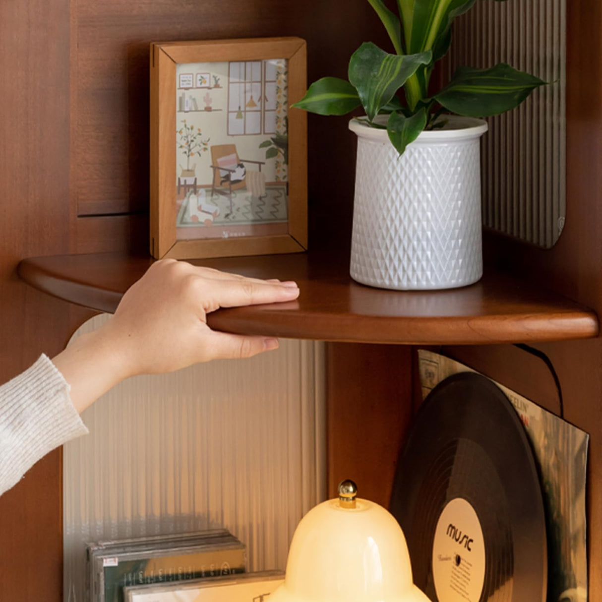 Wayshome 4-Tier 100% Solid Wood Corner Bookshelf, 64” Tall Mid Century Modern Corner Shelf Display, Open Storage Bookcase for Home Offie, Living Room (Poplar Wood) Wayshome