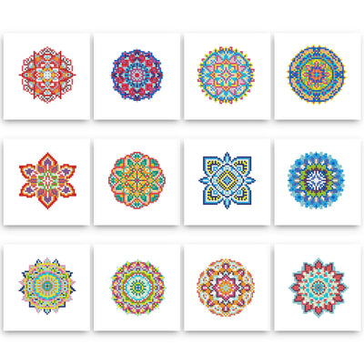 PeakLuv 12pcs Mandala Small Diamond Art Kits Small Diamond Painting Kits, Flowers Mini Diamond Art Kits for Beginners, Square Drill Mini Gem Painting 1-Hour Painting for Home Desktop Decor, 6X6in