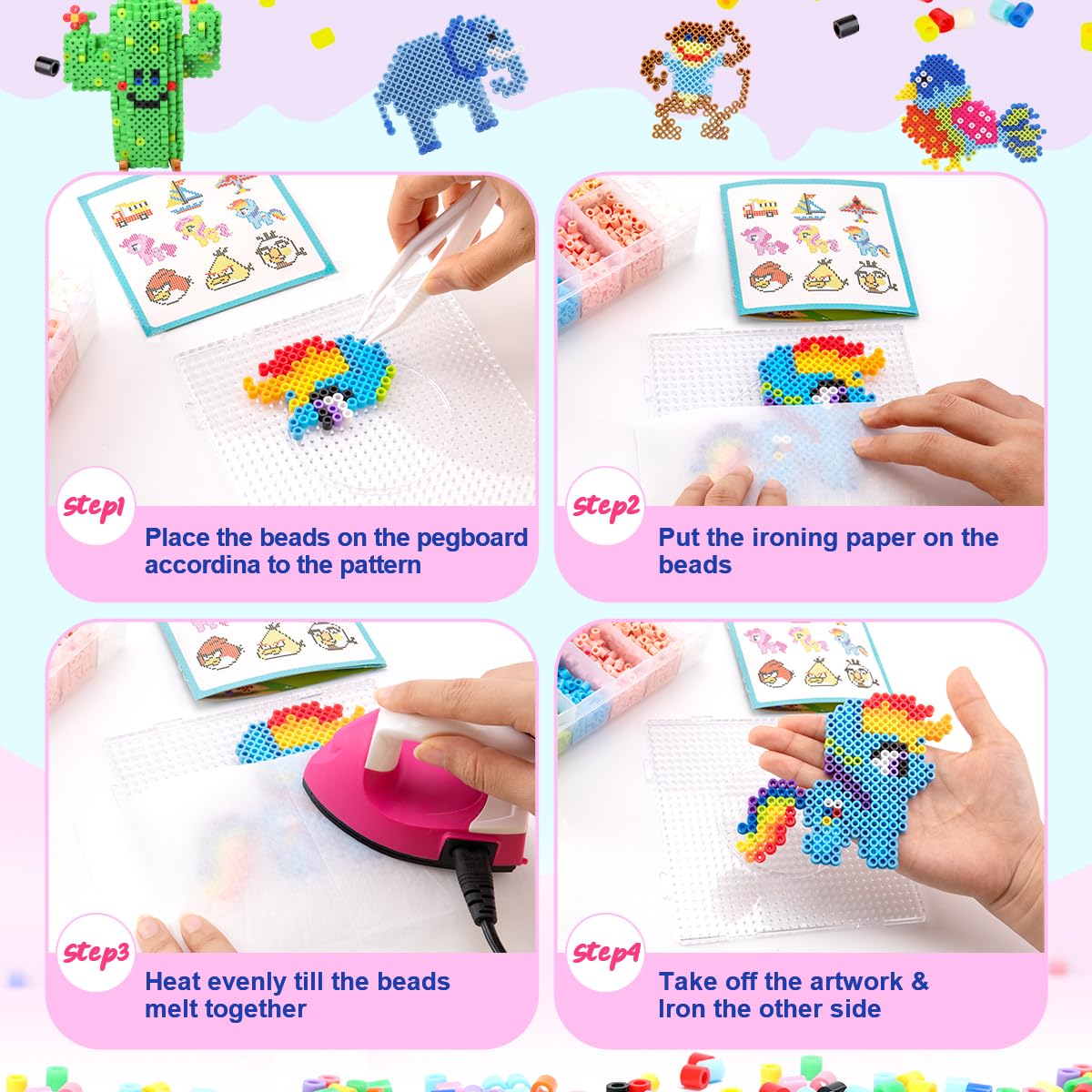 Meland Fuse Beads Kit - 11,000 pcs 36 Color Beads for Craft for Girls Age 5-12 Year Old,5MM Melty Beads Set Including 5 Pegboards, Ironing Paper & Chain Accessories Iron Beads Christmas Birthday Gift Meland