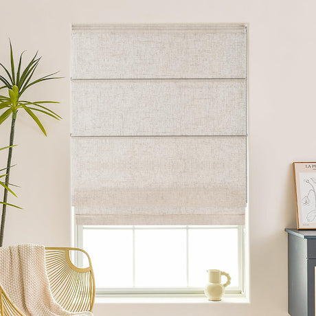 Hiifroy Roman Shades for Windows, Light Filtering and Heat Blocking Roman Blinds for Home Living Room Door Bedroom, Linen Textured, 25" W x 48" H Hiifroy