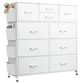 WLIVE White Dresser for Bedroom with 10 Drawers, Chest of Drawers with Side Pockets and Hooks, PU Storage Dresser, Sturdy Metal Frame, Drawers Organizer Unit for Living Room, Hallway, Closet WLIVE