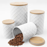 Pebble & Stem White Metal Canisters Sets for the Kitchen Counter, Kitchen Canisters Set of 4, Airtight Lids,Sugar and Flour Containers for Countertop, Coffee and Tea Storage, Farmhouse Decor Pebble & Stem