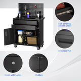 SUXXAN Black Tool Cart with Pegboard and 4 Hooks,Garage Storage Cabinet on Wheels with 2 Drawer,Industrial Service Utility Tool Cart for Mechanics, Garage, Workshop SUXXAN