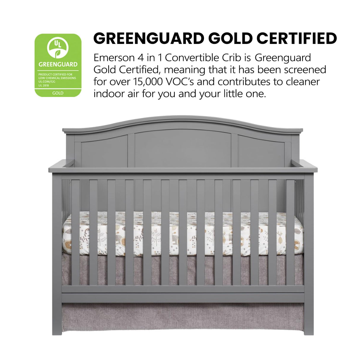 Oxford Baby Emerson 4-in-1 Convertible Baby Crib, Dove Gray, GreenGuard Gold Certified Oxford Baby