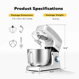VIVOHOME 7.5 Quart Stand Mixer, 660W 6-Speed Tilt-Head Kitchen Electric Food Mixer with Beater, Dough Hook, Wire Whip, and Egg Separator, Silver VIVOHOME