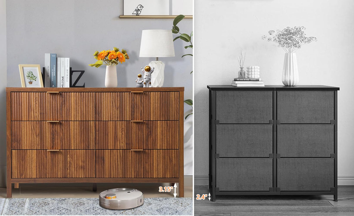 affeivul Mid Century Modern Dresser TV Stand, 6 Drawer Dresser for Bedroom Wood, Farmhouse Boho Storage Cabinet Side Table with Solid Natural Wood Legs, Long Wooden Dresser for Closet (Walnut) affeivul