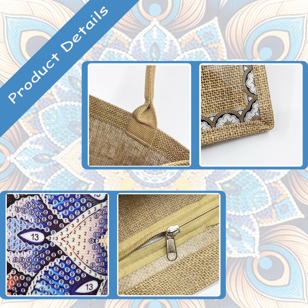 JBTM24 DIY Diamond Art Tote Bag Kit for Adults, Diamond Art Handbag Kits with 2 Pcs Replaceable Linen Pattern, Diamond Painting Creative Handbag for Women Girl Art Craft Gift JBTM24