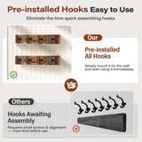 Orapoke Coat Rack Wall Mount 32.3", 2 Pack Rustic Coat Hanger with 8 Black Metal Heavy Duty T Shaped Hooks, Pine Soild Wood Large Coat Hooks Wall Mounted for Entryway, Living Room, Bathroom Orapoke