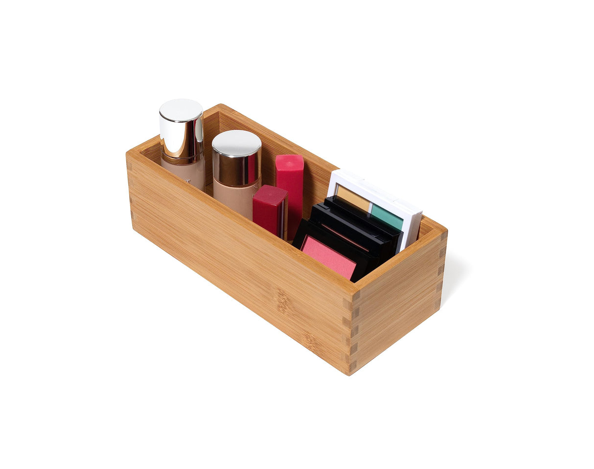 Lipper International Bamboo Wood Utensil Holder Storage Box for Cooking Tools, Makeup, or Office Supplies, 4" x 9 1/4" x 3" Lipper International