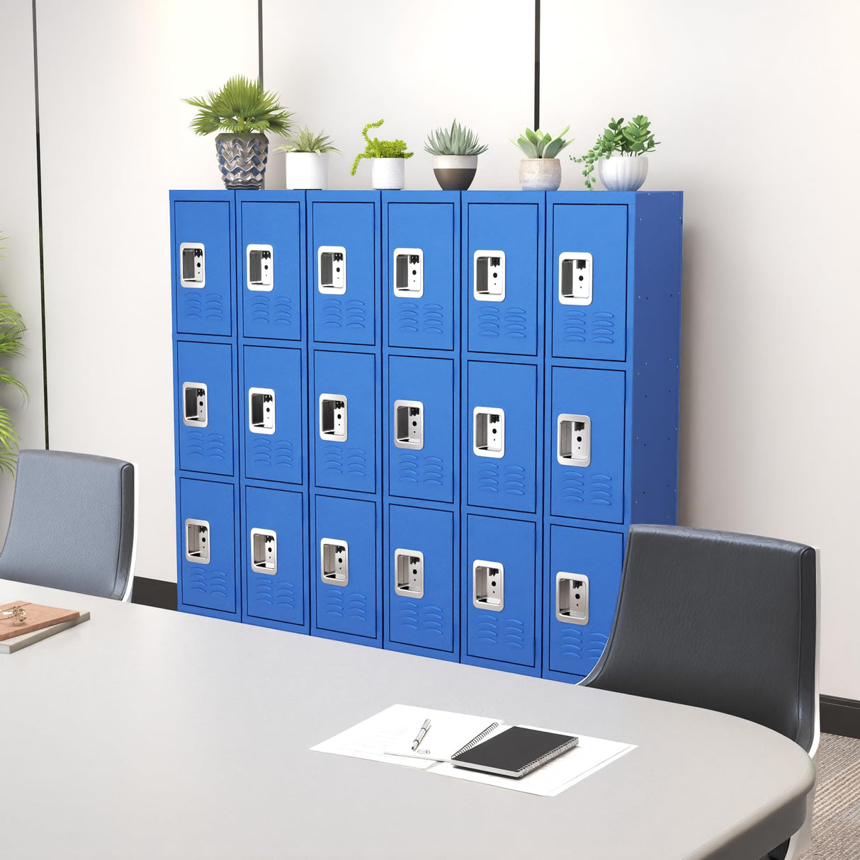 IKIMI 66" Metal Lockers for Employees 3 Tier Storage Locker with Doors and Shelves,Steel Lockable Cabinet with Hooks Gray Tall Locker for School Office Gym Home Garage IKIMI