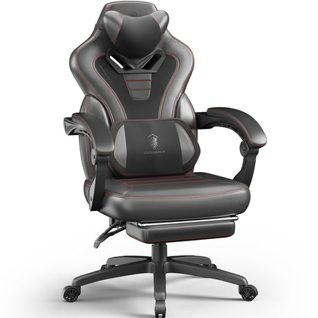 Dowinx Gaming Chair with Footrest, Gaming Chair for Heavy People, Gamer Chair for Adult with Massage, Computer Gaming Chair with PU, PC Game Chair for 200lbs (Black) Dowinx