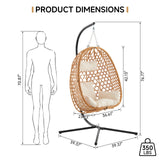 Thinlute Outdoor Hanging Egg Chair, Patio Wicker Swing Chair with Stand and Cushion, Wider Basket Seating, Hammock Chairs for Outside Balcony Backyard Bedroom Porch, Brown Thinlute