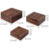 MyGift Rustic Burnt Dark Brown Solid Wood Reversible Stackable Display Box Riser Stands or Decorative Square Crate Style Nesting Storage Bins, 3-Piece Set MyGift