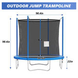 8FT Trampoline with Safety Enclosure Net Combo Bounce Jump Outdoor Fitness Trampoline PVC Spring Cover Padding for Kids FDW