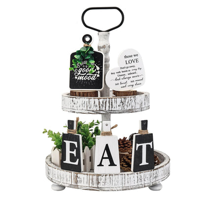 Farmhouse Kitchen Tiered Tray Decor Set, Rustic Black and White Kitchen Counter Table Decor for Kitchen Home Living Room Decor and Accessories(Tiered Tray is not Included)