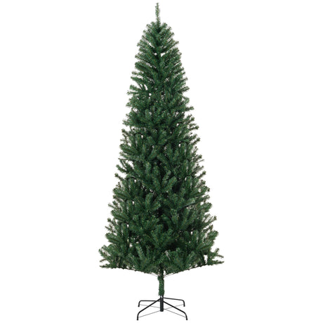 HOMCOM 8' Tall Unlit Slim Fir Artificial Christmas Tree with Realistic Branches, and 1168 Tips, Green HOMCOM