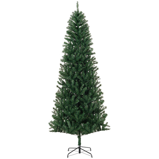 HOMCOM 8' Tall Unlit Slim Fir Artificial Christmas Tree with Realistic Branches, and 1168 Tips, Green