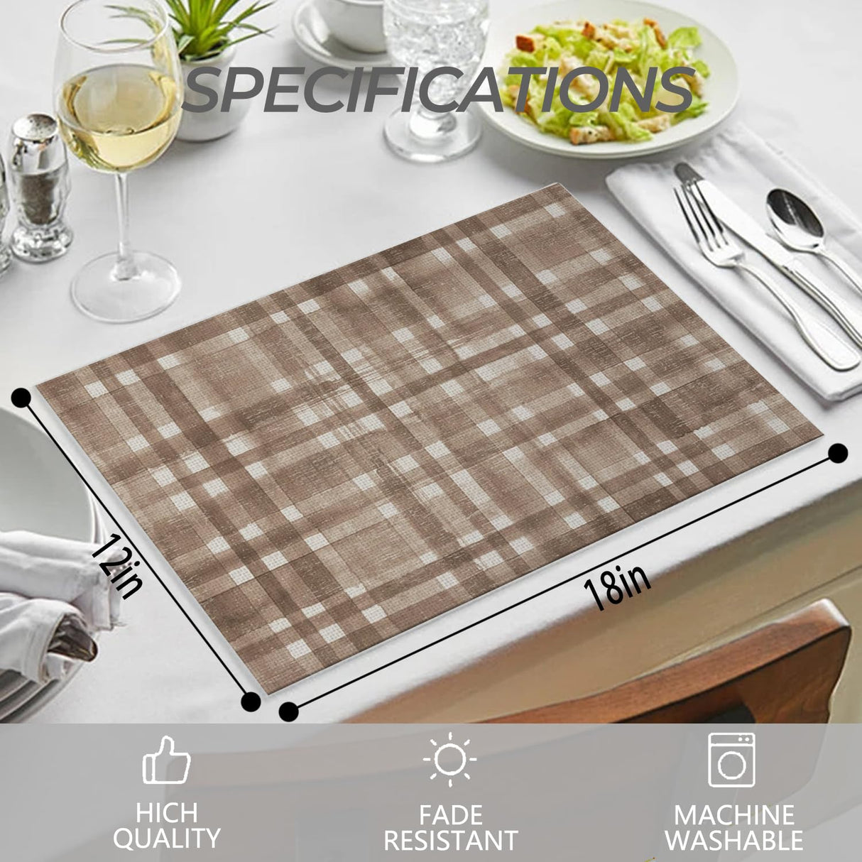 Rustic Brown Buffalo Plaid Placemats, Farmhouse Beige and Brown Plaid Table Mats Washable Placemat for Kitchen Dining Room Party Decoration 12x18 Inch Kemingni