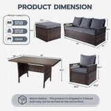 MELLCOM 8 Pieces Patio Furniture Set, Outdoor Wicker Chairs with Ottomans, 3-Seat Sofa & Dining Table, All-Weather Conversation Set with Water-Resistant Cushions & High Back for Garden, Backyard MELLCOM