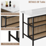 AWQM Kitchen Island with Seating & Storage Shelf, Faux Marble Island Table for Kitchen, Modern Bar Table and Chairs Set for 2,Dining Table Set for Small Space,White AWQM