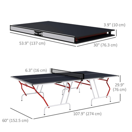 Soozier Full Size Ping Pong Table, Folds into Quarters, Portable Table Tennis Table with Net, Paddles, Balls, MDF, Charcoal Gray Soozier