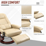 HOMCOM Faux Leather Manual Recliner, Adjustable Swivel Lounge Chair with Footrest, Armrest and Wrapped Wood Base for Living Room, Cream White HOMCOM